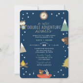 アドベンチャーワアウェイズウッドランドツインボーイズ赤ちゃんシャワー 招待状 (正面)