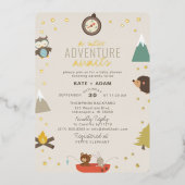 アドベンチャーワアウェイズウッドランドニュートラルベビーシャワー 箔招待状 (正面)