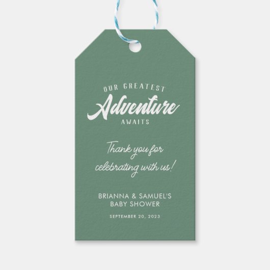 アドベンチャーワアウェイズカップルベビーシャワー山 ギフトタグ (正面)