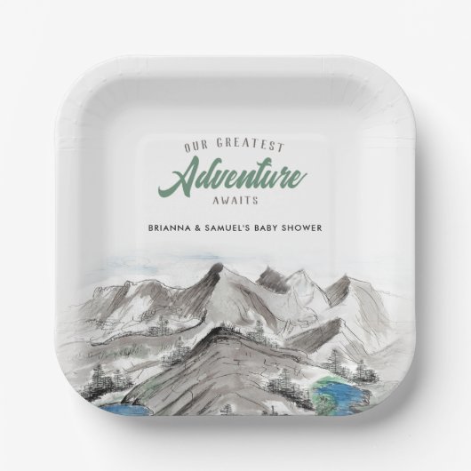 アドベンチャーワアウェイズカップルベビーシャワー山 ペーパープレート (正面)