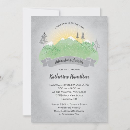 アドベンチャーワアウェイズグリーンマウンテンズベビーシャワー 招待状 (正面)