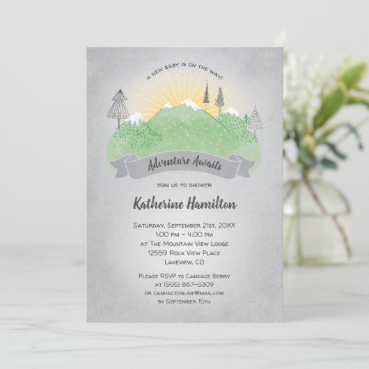 アドベンチャーワアウェイズグリーンマウンテンズベビーシャワー 招待状 (スタンド正面)