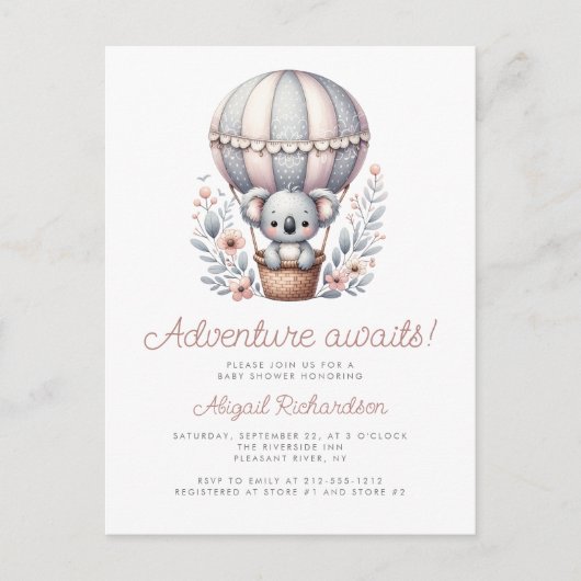 アドベンチャーワアウェイズコアラベアバルーン赤ちゃんシャワー ポストカード (正面)