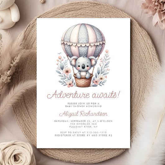 アドベンチャーワアウェイズコアラベアバルーン赤ちゃんシャワー 招待状