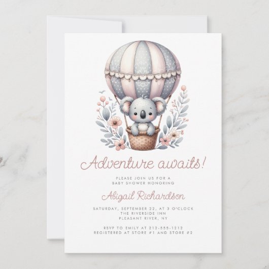 アドベンチャーワアウェイズコアラベアバルーン赤ちゃんシャワー 招待状 (正面)