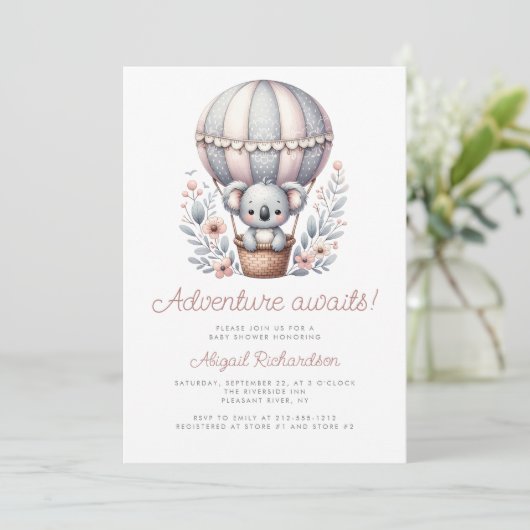 アドベンチャーワアウェイズコアラベアバルーン赤ちゃんシャワー 招待状 (スタンド正面)