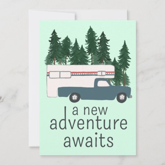 アドベンチャーワアウェイズトラックヴィンテージキャンパーベビーシャワー 招待状 (裏面)