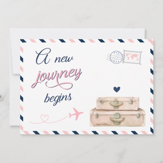 アドベンチャーワアウェイズトラベル卒業パーティー海軍ピンク 招待状 (裏面)