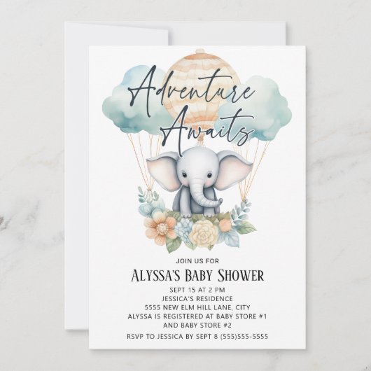 アドベンチャーワアウェイズバルーンエレファントブルーボーイ 招待状 (正面)