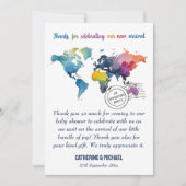 アドベンチャーワアウェイズワールドマップトラベルベビーシャワー サンキューカード (正面)