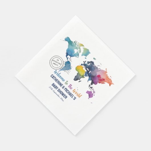 アドベンチャーワアウェイズワールドマップトラベルベビーシャワー スタンダードランチョンナプキン (角)