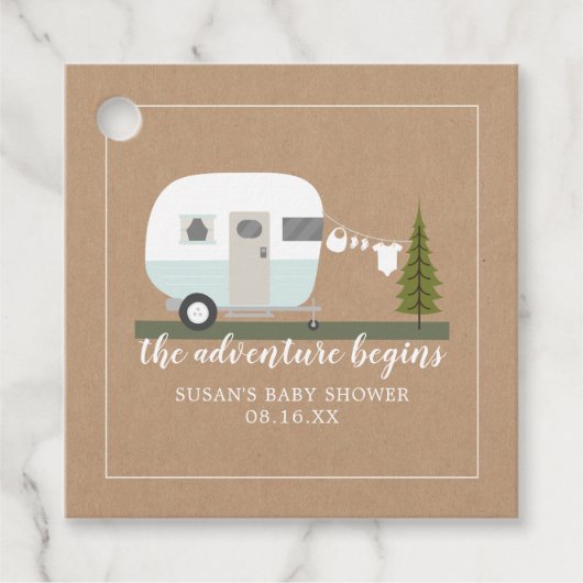 アドベンチャーヴィンテージキャンパーボーイベビーシャワー フェイバータグ (正面)