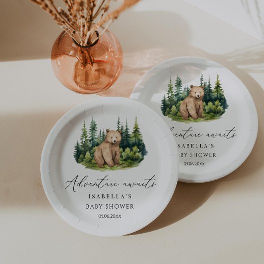 アドベンチャー待ちウッドランドベアーベイビーシャワー ペーパープレート