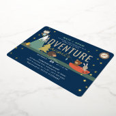 アドベンチャー待ちウッドランドボーイネイビーベイビーシャワー 箔招待状 (回転した状態)