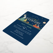 アドベンチャー待ちウッドランドボーイ仮想ベビーシャワー 箔招待状 (回転した状態)