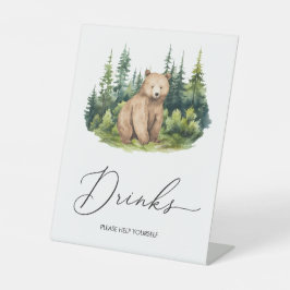 アドベンチャー待ちウッドランド熊ベビーシャワー飲料 台座サイン