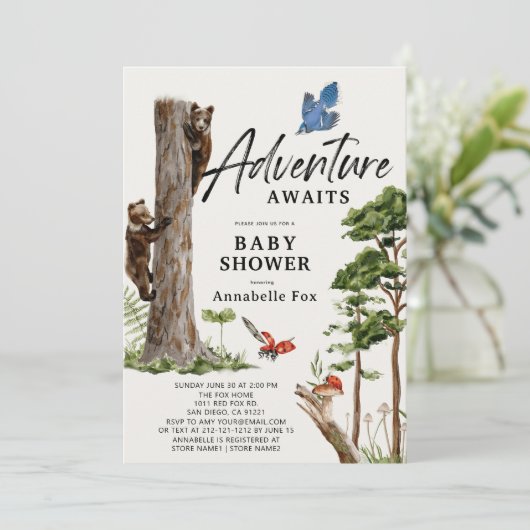 アドベンチャー待ちクマCUBSフォレスト男の子ベビーシャワー 招待状 (スタンド正面)