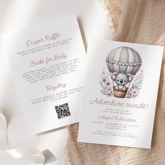 アドベンチャー待ちコアラ熊QRコードベビーシャワー 招待状