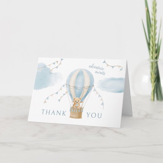 アドベンチャー待ちテディベアバルーンベビーシャワー サンキューカード (正面)