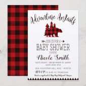 アドベンチャー待ちバッファローチェック熊ベビーシャワー 招待状 (正面/裏面)