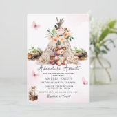 アドベンチャー待ちピンクかわいいクマ赤ちゃんシャワー 招待状 (スタンド正面)