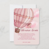 アドベンチャー待ちピンクホットエアバルーンベビーシャワー サンキューカード (正面)