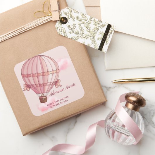 アドベンチャー待ちピンクホットエアバルーンベビーシャワー スクエアシール (ギフト)