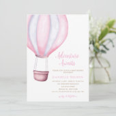 アドベンチャー待ちピンクホットエアバルーンベビーシャワー 招待状 (スタンド正面)
