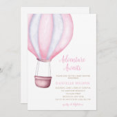 アドベンチャー待ちピンクホットエアバルーンベビーシャワー 招待状 (正面/裏面)
