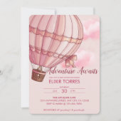 アドベンチャー待ちピンクホットエアバルーンベビーシャワー 招待状 (正面)