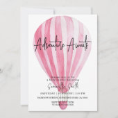 アドベンチャー待ちピンクホットエアバルーンベビーシャワー 招待状 (正面)