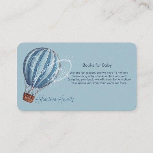 アドベンチャー待ちブルーホットエアバルーン赤ちゃんシャワー エンクロージャーカード (正面)