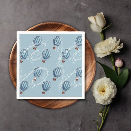 アドベンチャー待ちブルーホットエアバルーン赤ちゃんシャワー スタンダードカクテルナプキン