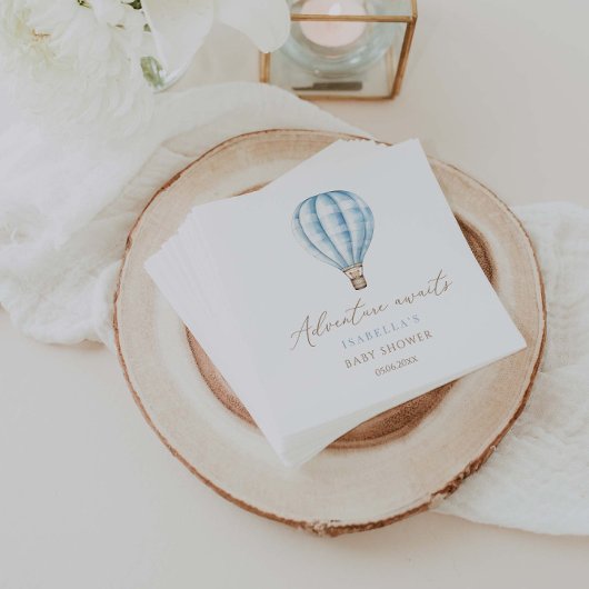 アドベンチャー待ちブルーホットエアバルーン赤ちゃんシャワー スタンダードカクテルナプキン