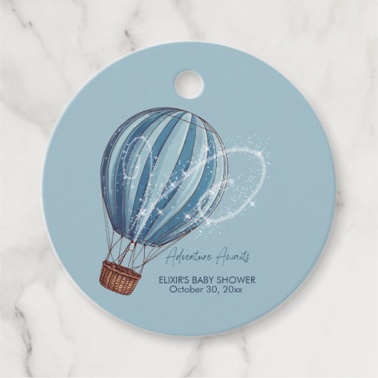 アドベンチャー待ちブルーホットエアバルーン赤ちゃんシャワー フェイバータグ (正面)