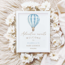 アドベンチャー待ちブルーホットエアバルーン赤ちゃんシャワー ポスター