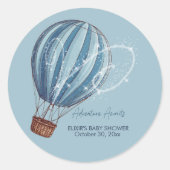 アドベンチャー待ちブルーホットエアバルーン赤ちゃんシャワー ラウンドシール (正面)