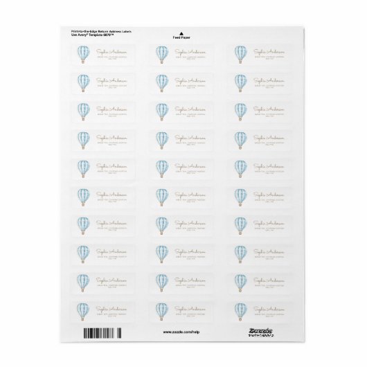 アドベンチャー待ちブルーホットエアバルーン赤ちゃんシャワー ラベル (フルシート)