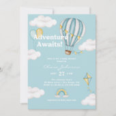 アドベンチャー待ちブルーホットエアバルーン赤ちゃんシャワー 招待状 (正面)