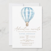 アドベンチャー待ちブルーホットエアバルーン赤ちゃんシャワー 招待状 (正面)