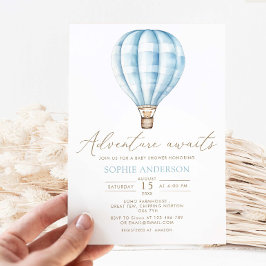 アドベンチャー待ちブルーホットエアバルーン赤ちゃんシャワー 招待状