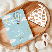 アドベンチャー待ちブルーホットエアバルーン赤ちゃんシャワー 招待状