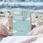 アドベンチャー待ちブルーホットエアバルーン赤ちゃんシャワー 招待状