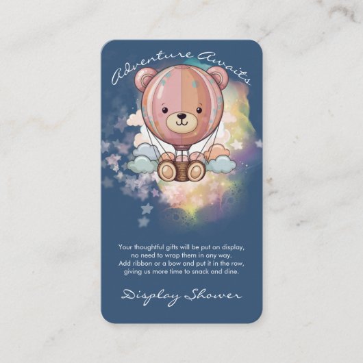 アドベンチャー待ちベアホットエアバルーン赤ちゃんシャワー エンクロージャーカード (正面)