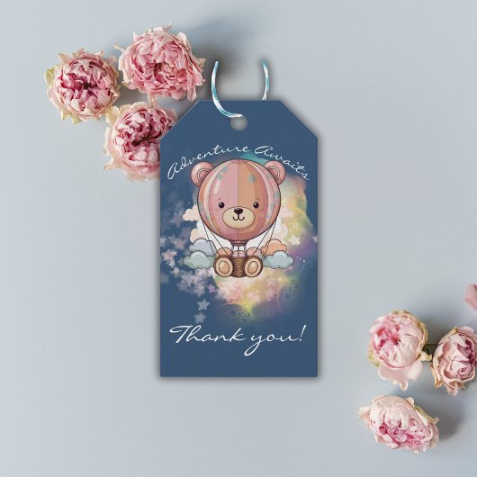 アドベンチャー待ちベアホットエアバルーン赤ちゃんシャワー ギフトタグ