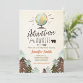 アドベンチャー待ちベビーシャワー招待状ヴィンテージ 素朴 招待状 (スタンド正面)