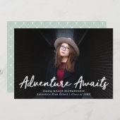 アドベンチャー待ちミントグリーン写真卒業 案内状 (正面/裏面)