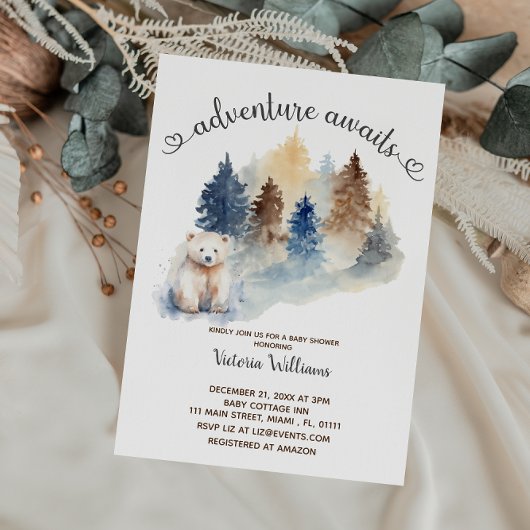 アドベンチャー待ち冬の極熊ベビーシャワー 招待状