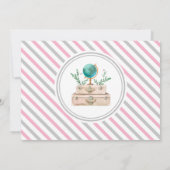 アドベンチャー待ち旅行ベビーガールシャワーピンクグレー 招待状 (裏面)