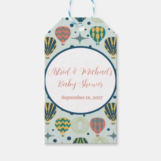 アドベンチャー待ち熱気球セージ赤ちゃんシャワー ギフトタグ (正面)